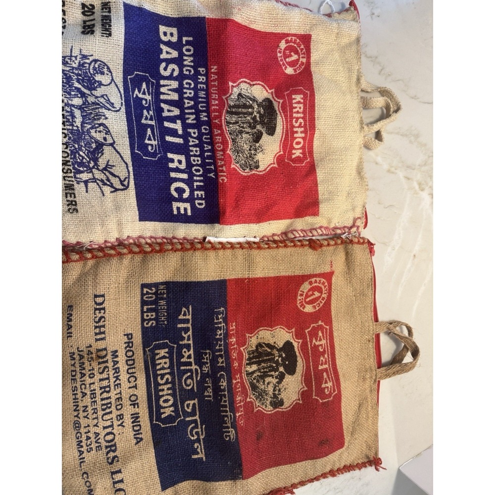 Set of 2 Handmade Burlap Rice Bag Tote Bags Recycled Jute Market Grocery India